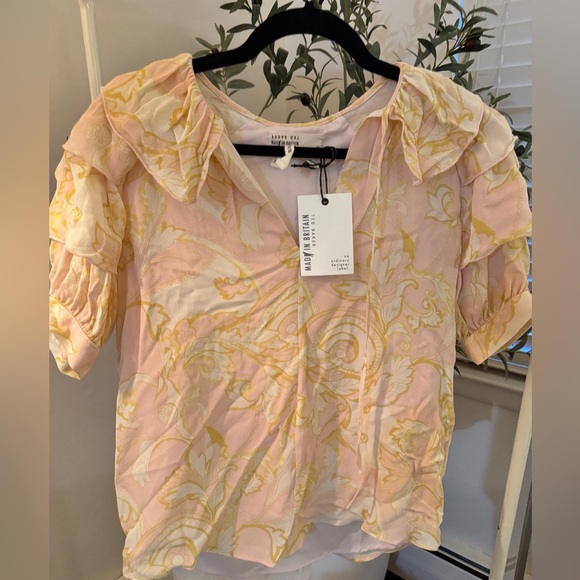 Ted Baker London Cream Puff Sleeve Paisley Ruffled Blouse - Picture 3 of 16
